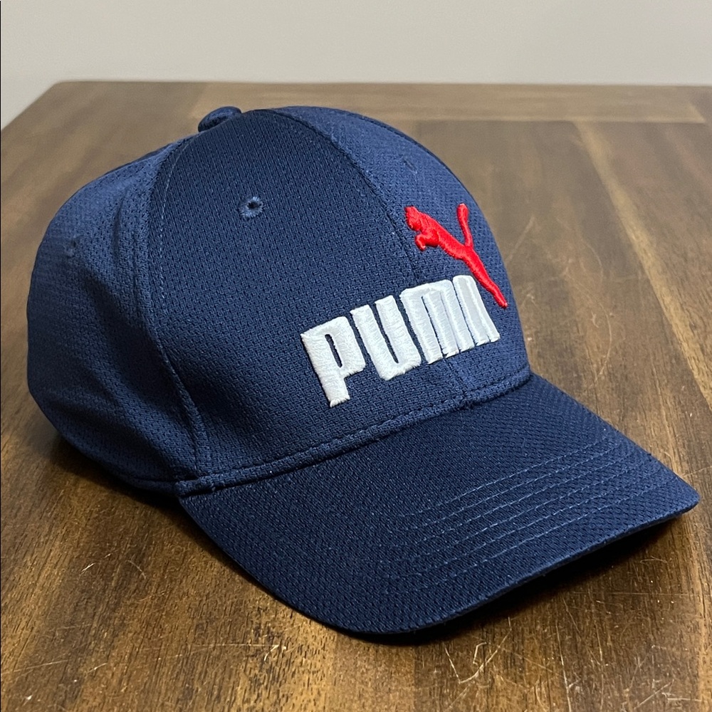 Puma Navy Blue Fitted Cap with Red and White Embroidered Logo Adult S/M